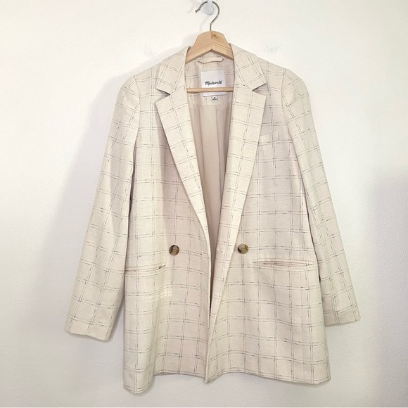 NEW Madewell Caldwell Double Breasted Blazer Ghent Plaid Windowpane Ivory XS - Picture 4 of 16